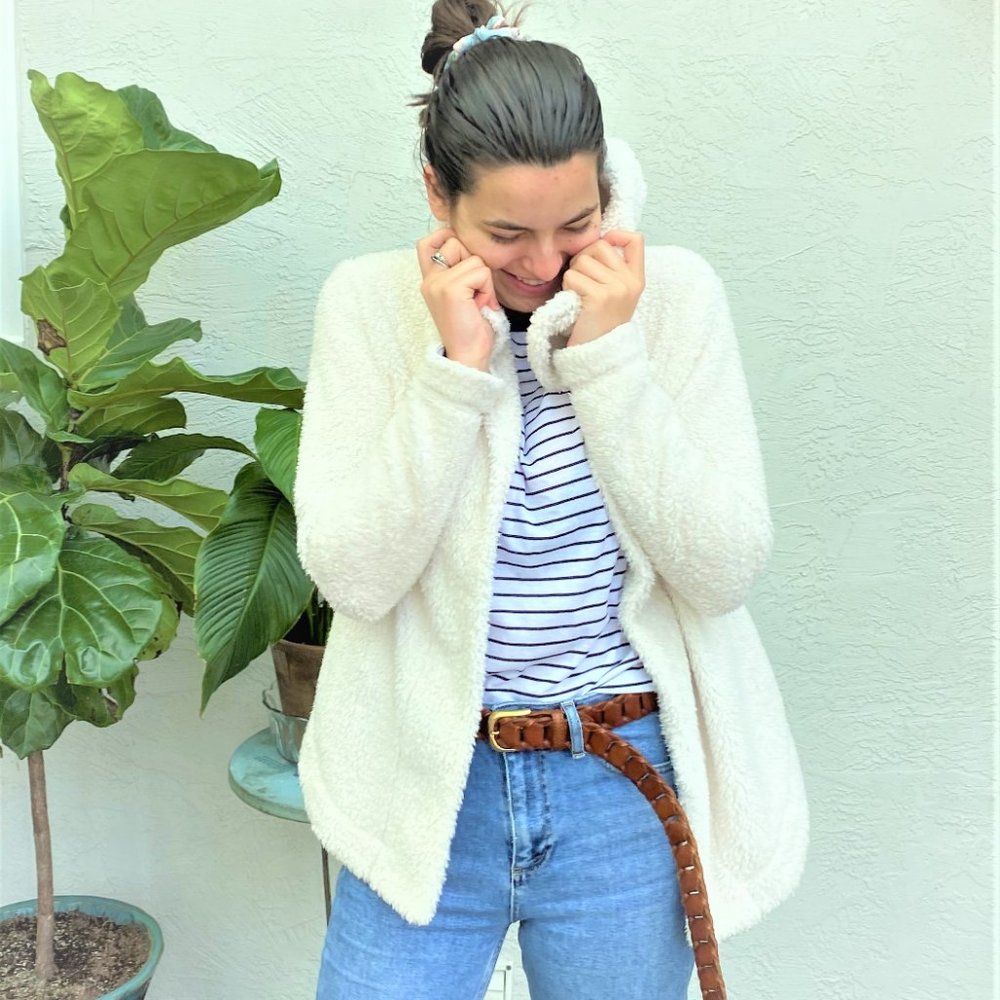 LOFT Furry Hooded Cardigan